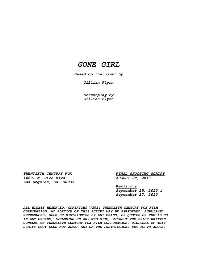 Gone Girl Screenplay Pdf